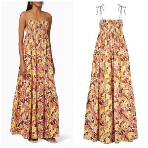 S/W/F Floral Shirred Maxi Dress in Cotton